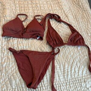 Women’s Shimmery Burgundy Bikini Set - Triangle & Scoop Tops